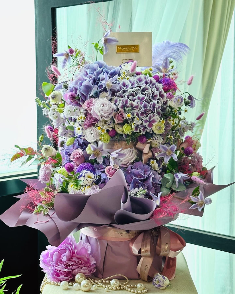 Extravaganza Two-Tiers Royal Purple Blooms Box (Fresh Flowers)