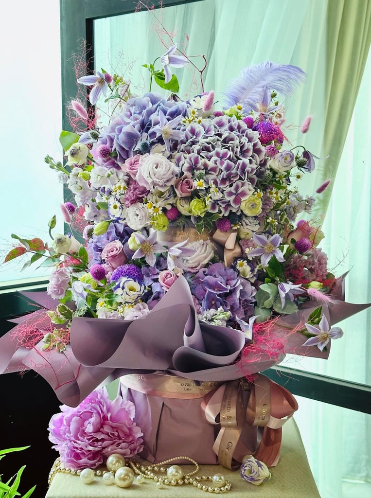 Extravaganza Two-Tiers Royal Purple Blooms Box (Fresh Flowers)
