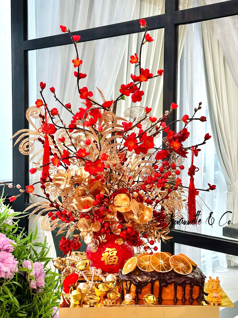 Bundled of Everlasting CNY Bountiful Red Fortune Bloom & Orange Chocolate Pound Cake