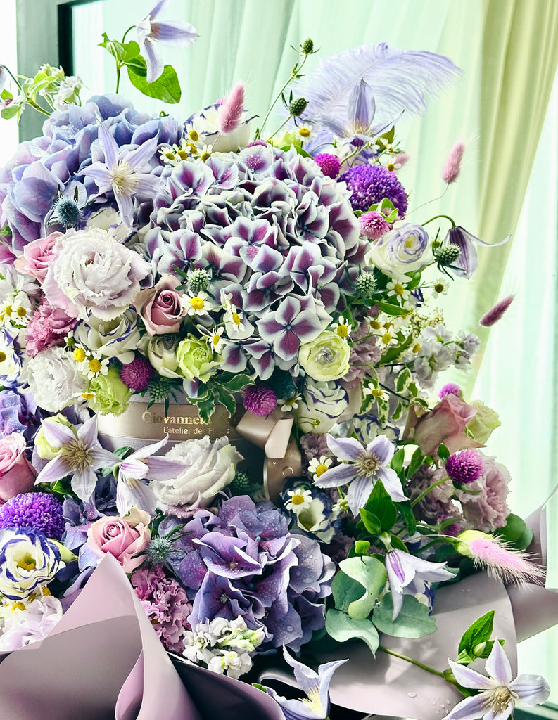 Extravaganza Two-Tiers Royal Purple Blooms Box (Fresh Flowers)