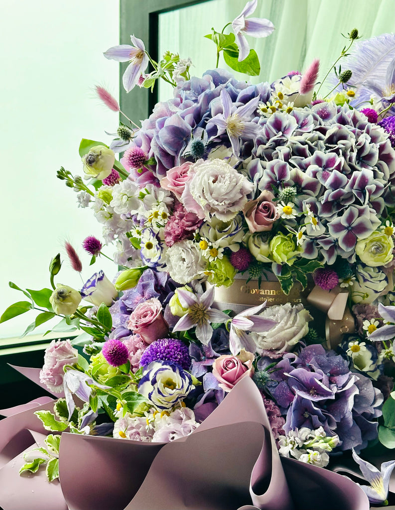 Extravaganza Two-Tiers Royal Purple Blooms Box (Fresh Flowers)