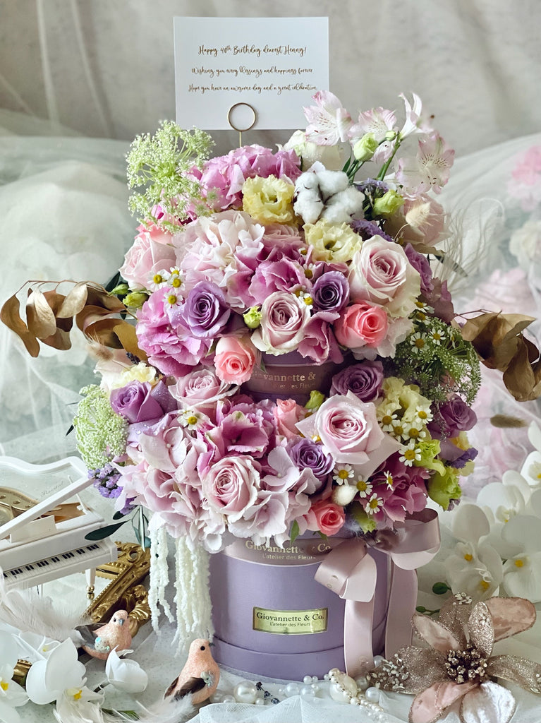 Two Tiers Royal Purple Blooms Box (Fresh Flowers)