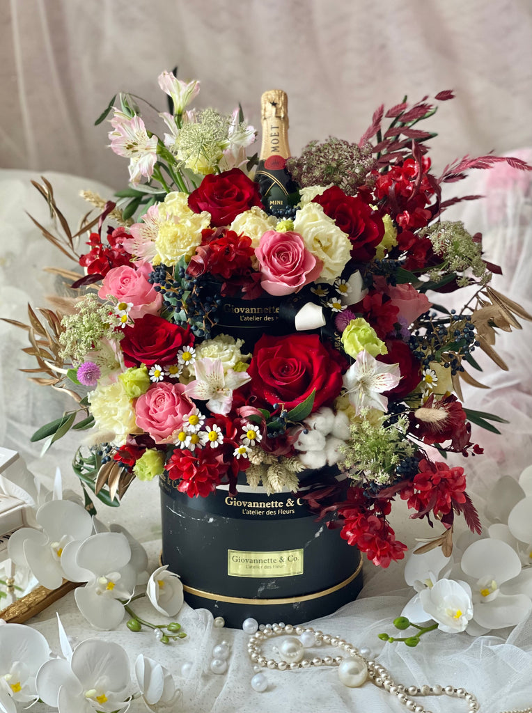 Two Tiers Royal Rouge Rose Champagne Blooms Box (Fresh Flowers)