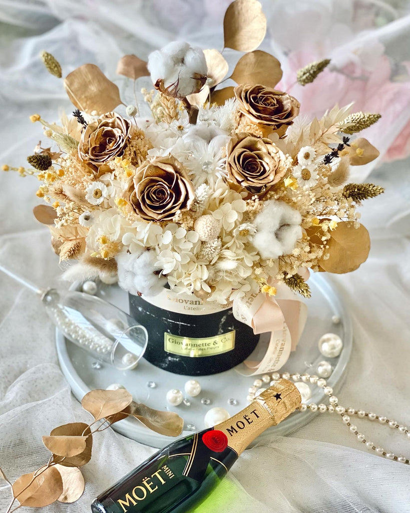 Eternity Stylish Golden Charm Blooms Box (Preserved Flowers)