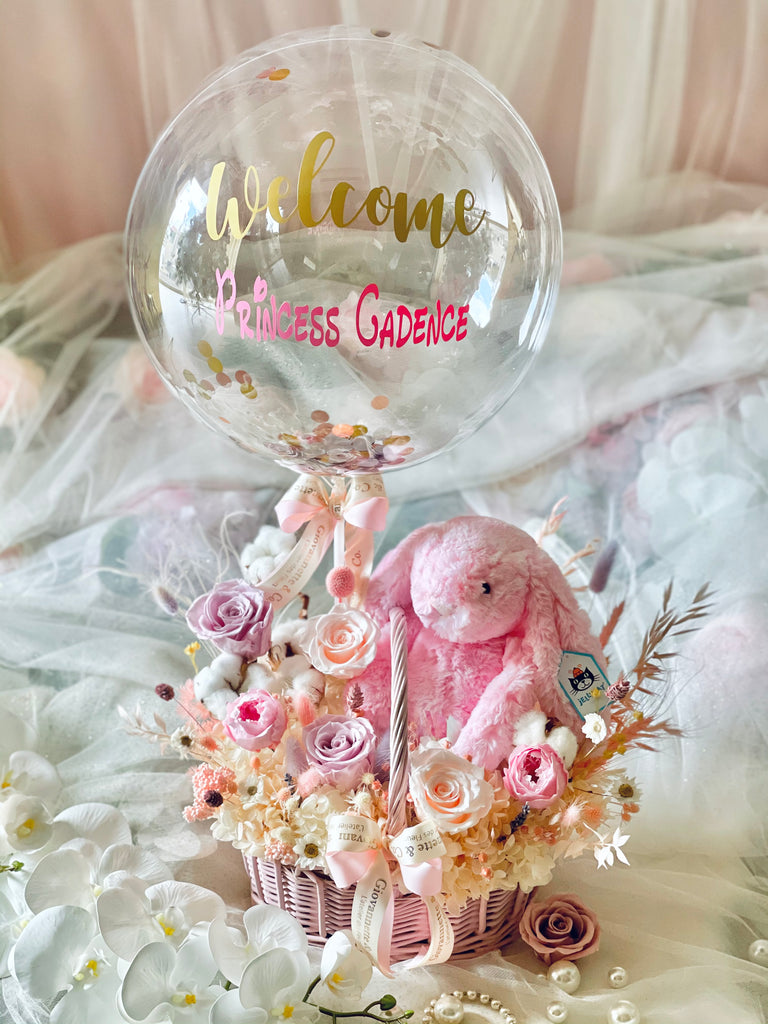 Eternity Pink Jellycat Bashful Bunny Blooms Basket (Preserved Flower)