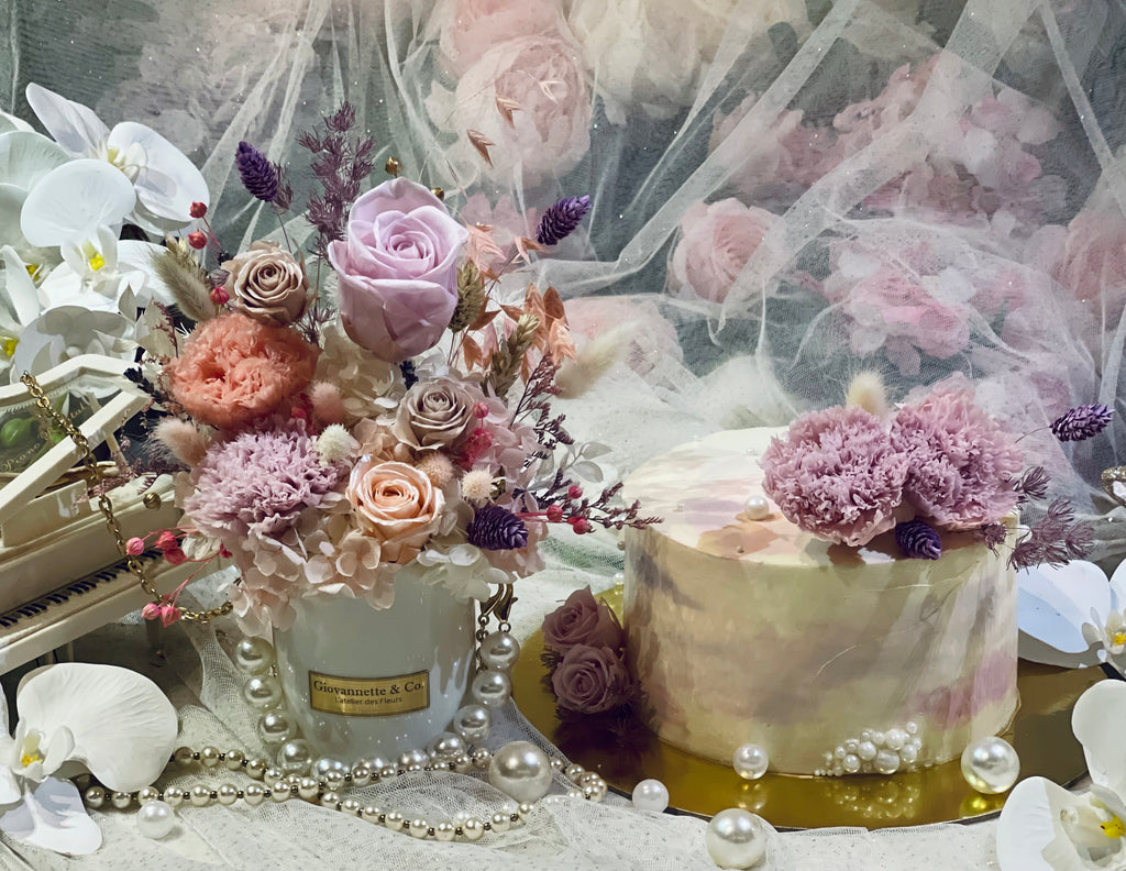 Bundled of Eternity Pastel Pearl Blooms & Ondeh Ondeh Cake