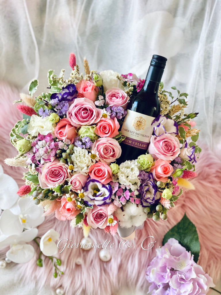 Floral Gardenia Blooms & Wine Box