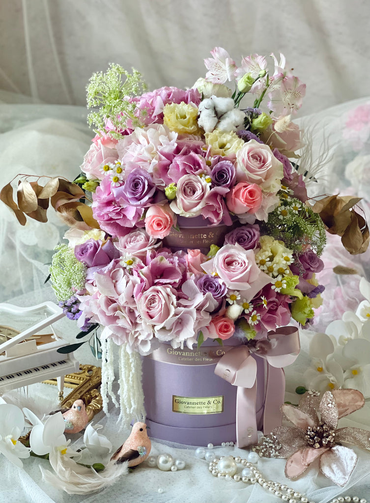 Two Tiers Royal Purple Blooms Box (Fresh Flowers)