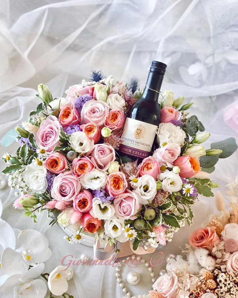 Floral Gardenia Blooms & Wine Box