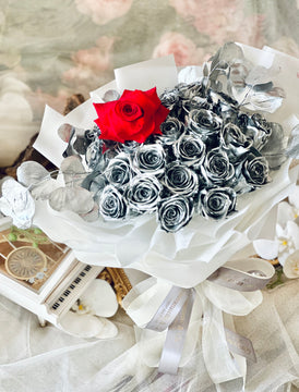 Everlasting 25 Silver ‘N 1 Rouge Red Roses Hand Bouquet