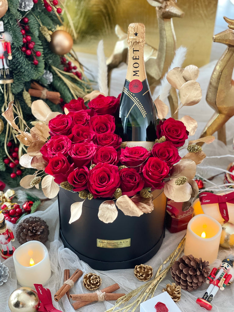 J’adore Rouge Rose Moet & Chandon Champagne Blooms Box