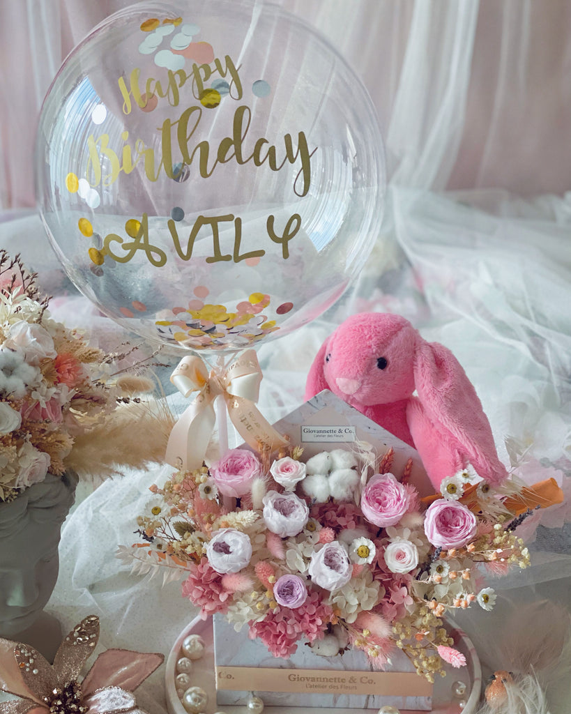 Bundled of Eternity Floral Letter with Plush Bunny & Confetti Balloon Set