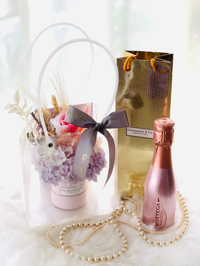 Mini Bottega Blooms Box & Rose Gold Sparking Wine Set