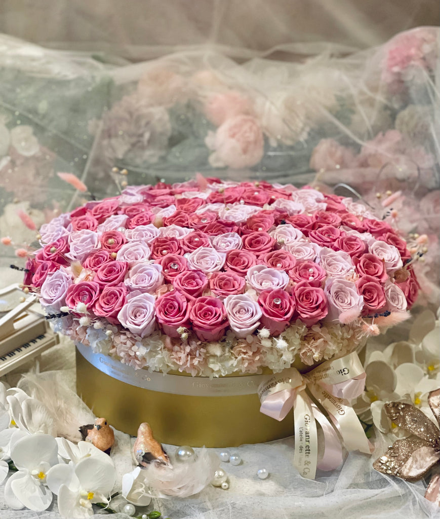 Grandiose 100 Pink Roses Bloom Box (Preserved Flowers)
