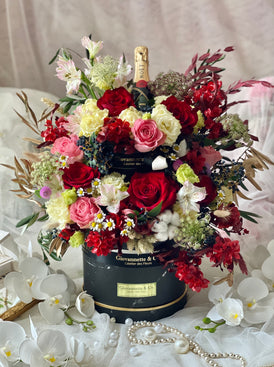 Two Tiers Royal Rouge Rose Champagne Blooms Box (Fresh Flowers)