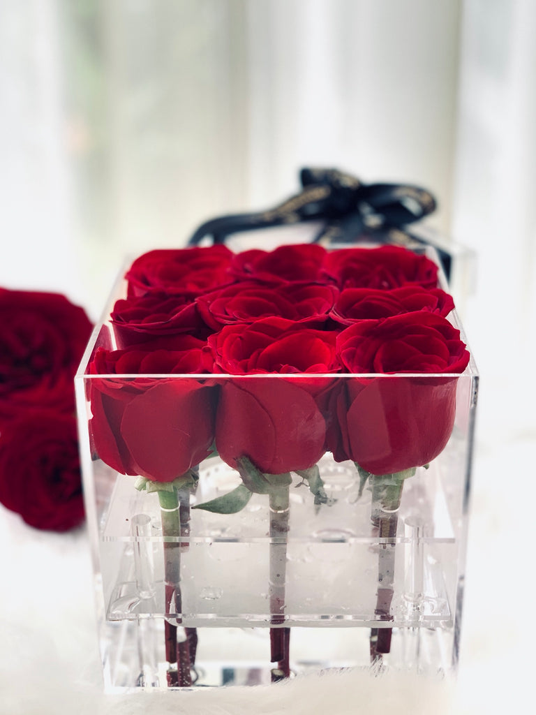 Premium Fresh Roses in Acrylic Box - 9 Stalks