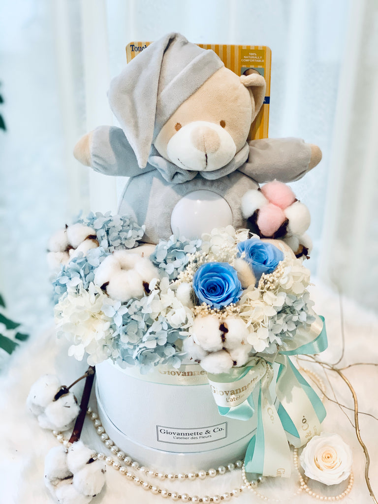 Musical Bedtime Bear Blooms Box (Preserved Flowers)