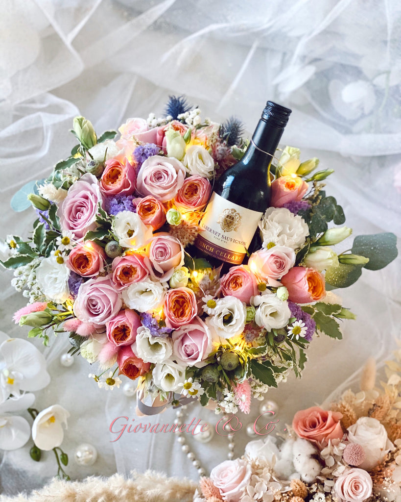 Floral Gardenia Blooms & Wine Box