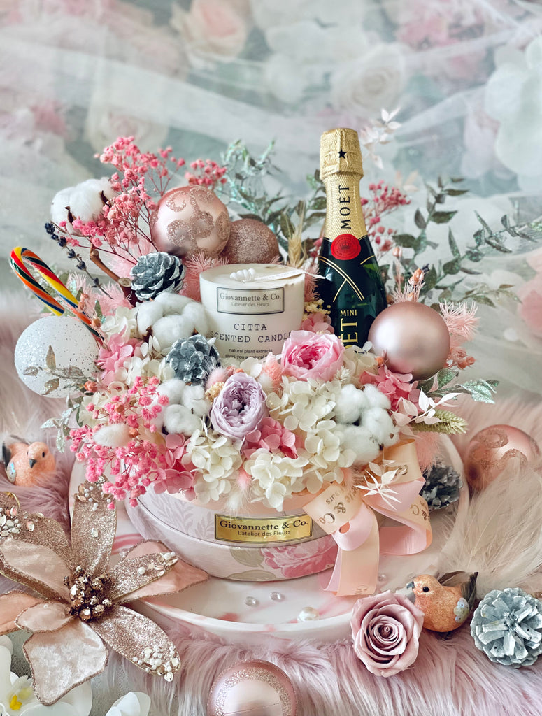 Les Elegante Champagne & Candle Bloom Box (Preserved Flowers) - X’mas Edition