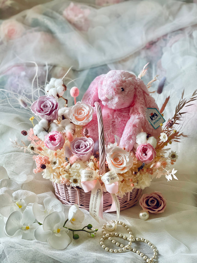 Eternity Pink Jellycat Bashful Bunny Blooms Basket (Preserved Flower)