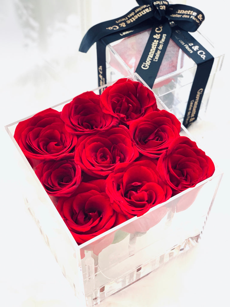 Premium Fresh Roses in Acrylic Box - 9 Stalks