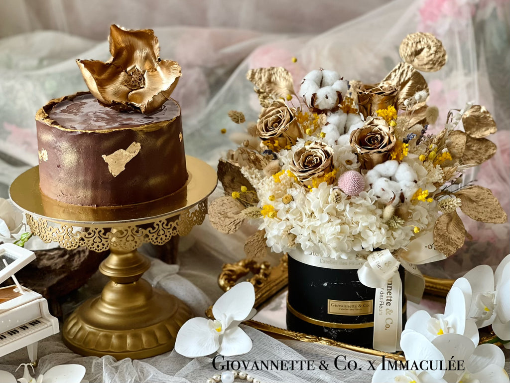 King of the Kings Bundle - Belgian Chocolate MSW Durian Cake with Personalized Champagne or Eternity Bloom Box