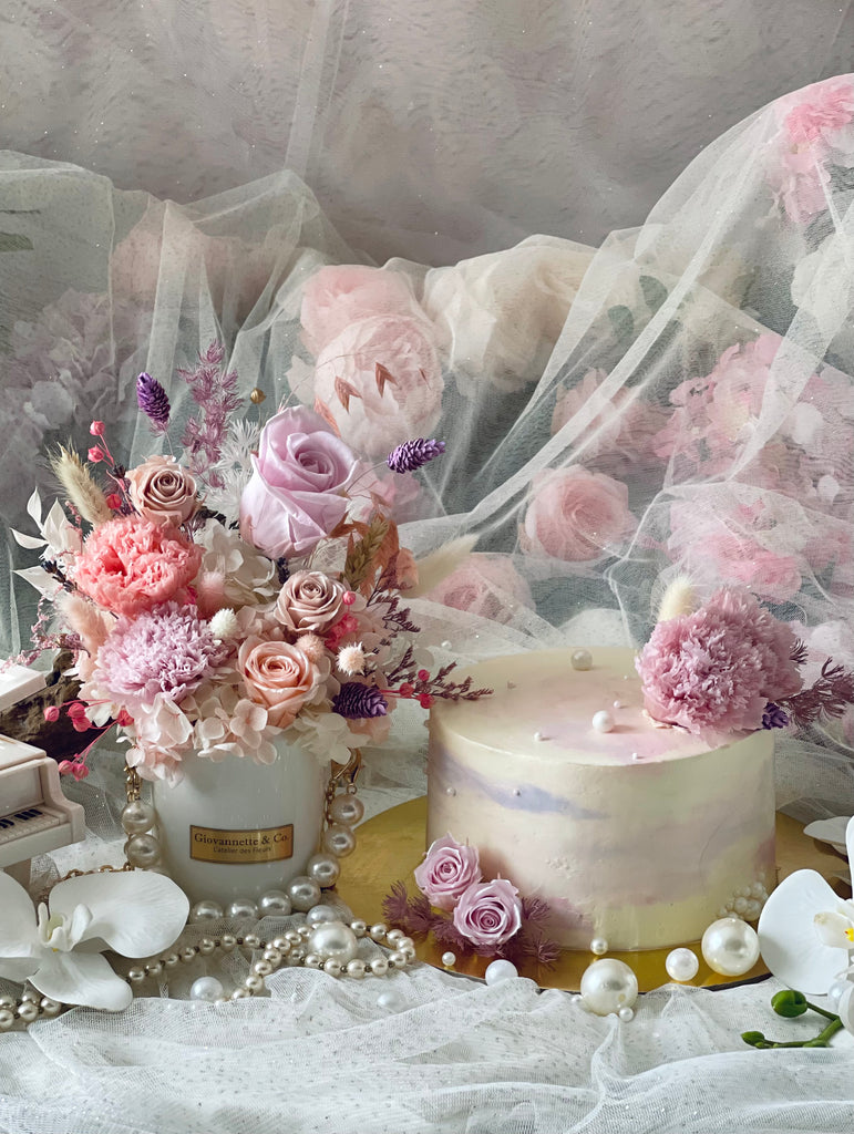 Bundled of Eternity Pastel Pearl Blooms & Ondeh Ondeh Cake